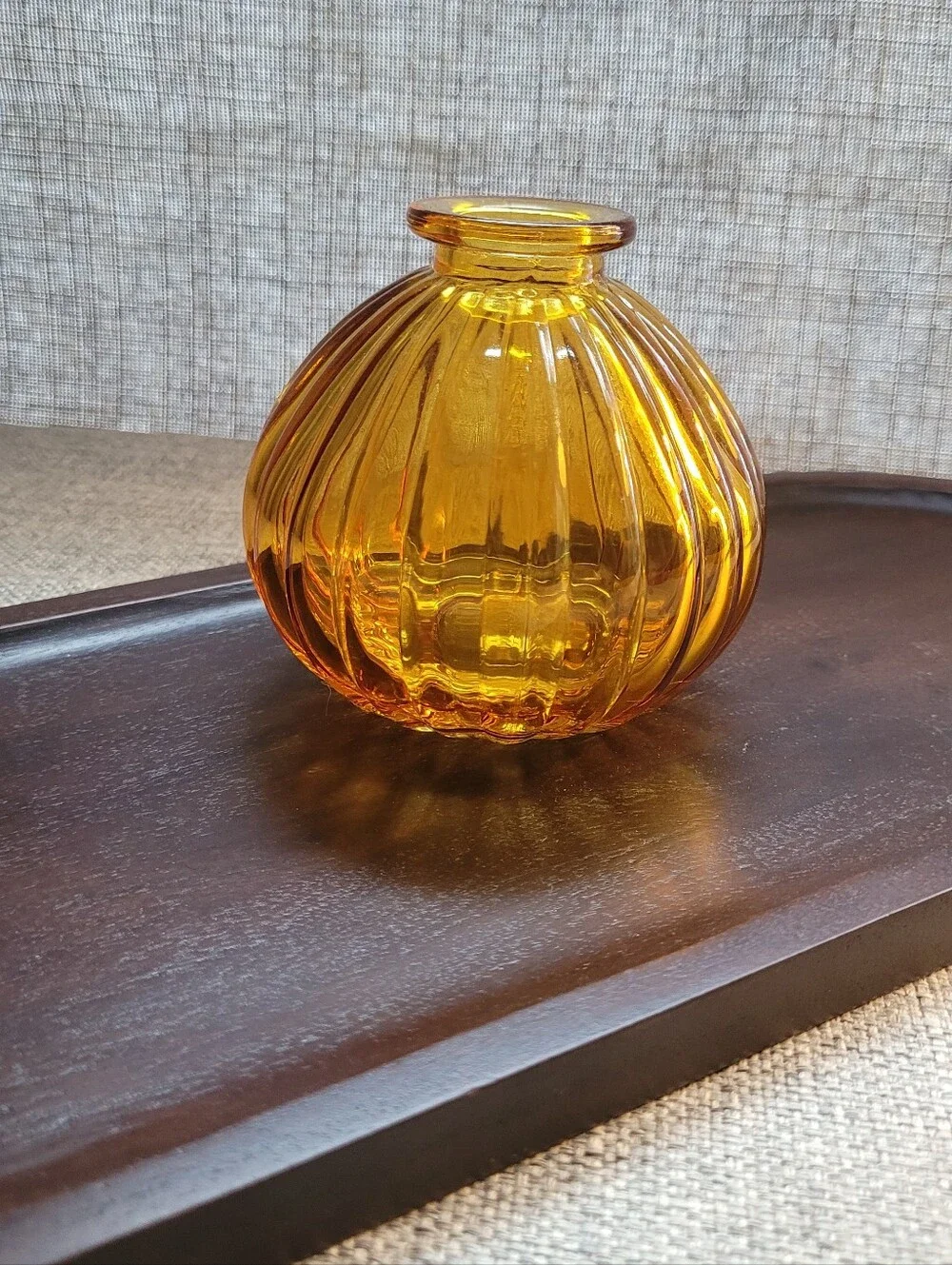 Ribbed Amber Glass Accent Vase